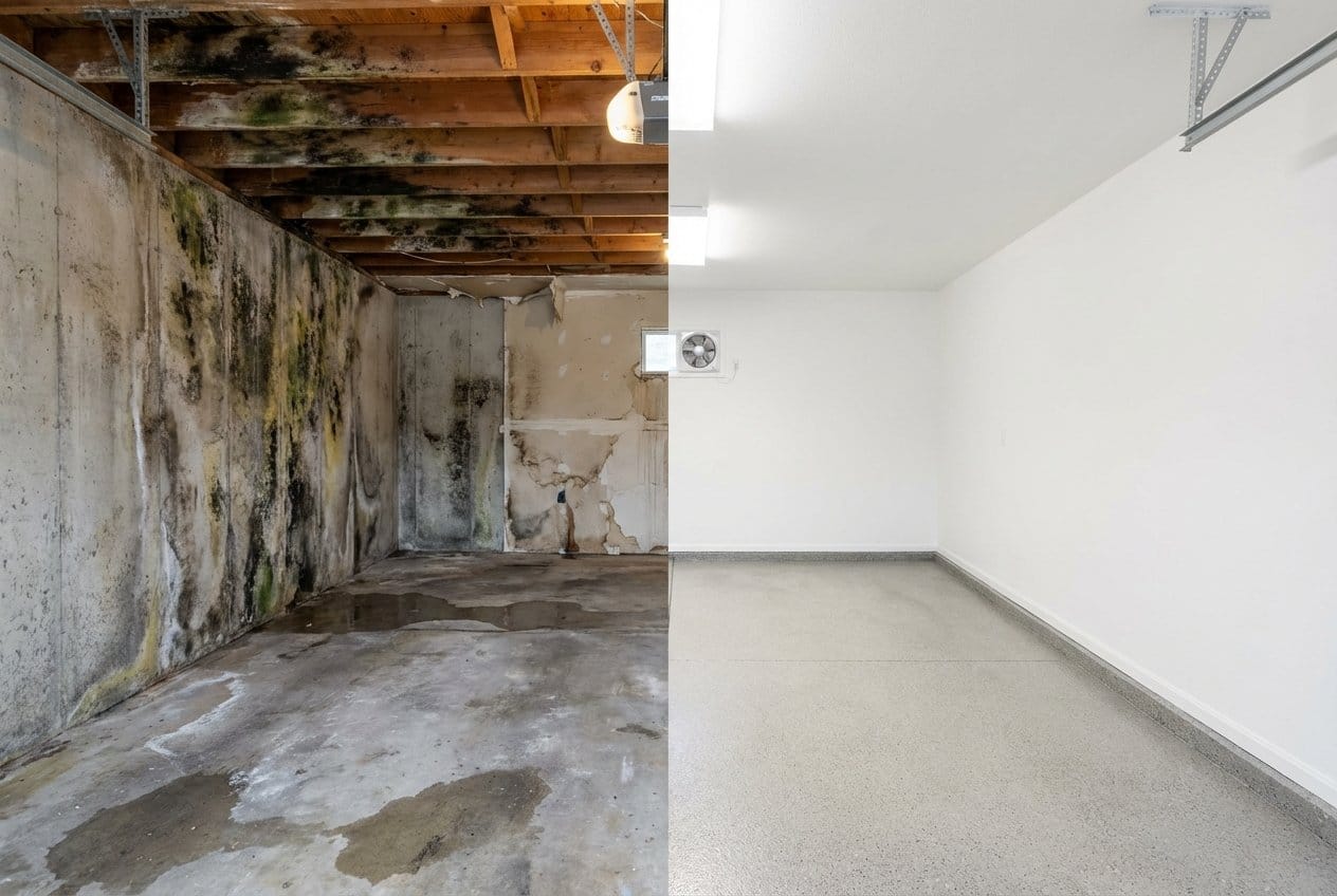 Mold Removal & Remediation before and after in garage, Englewood NJ