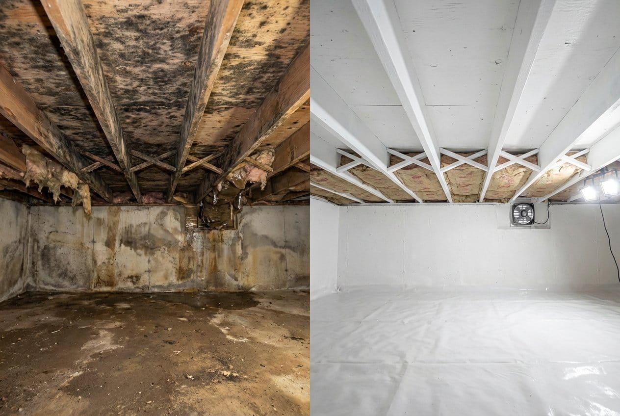 Mold Removal & Remediation restoration — crawl space of multi-family property in Englewood, NJ