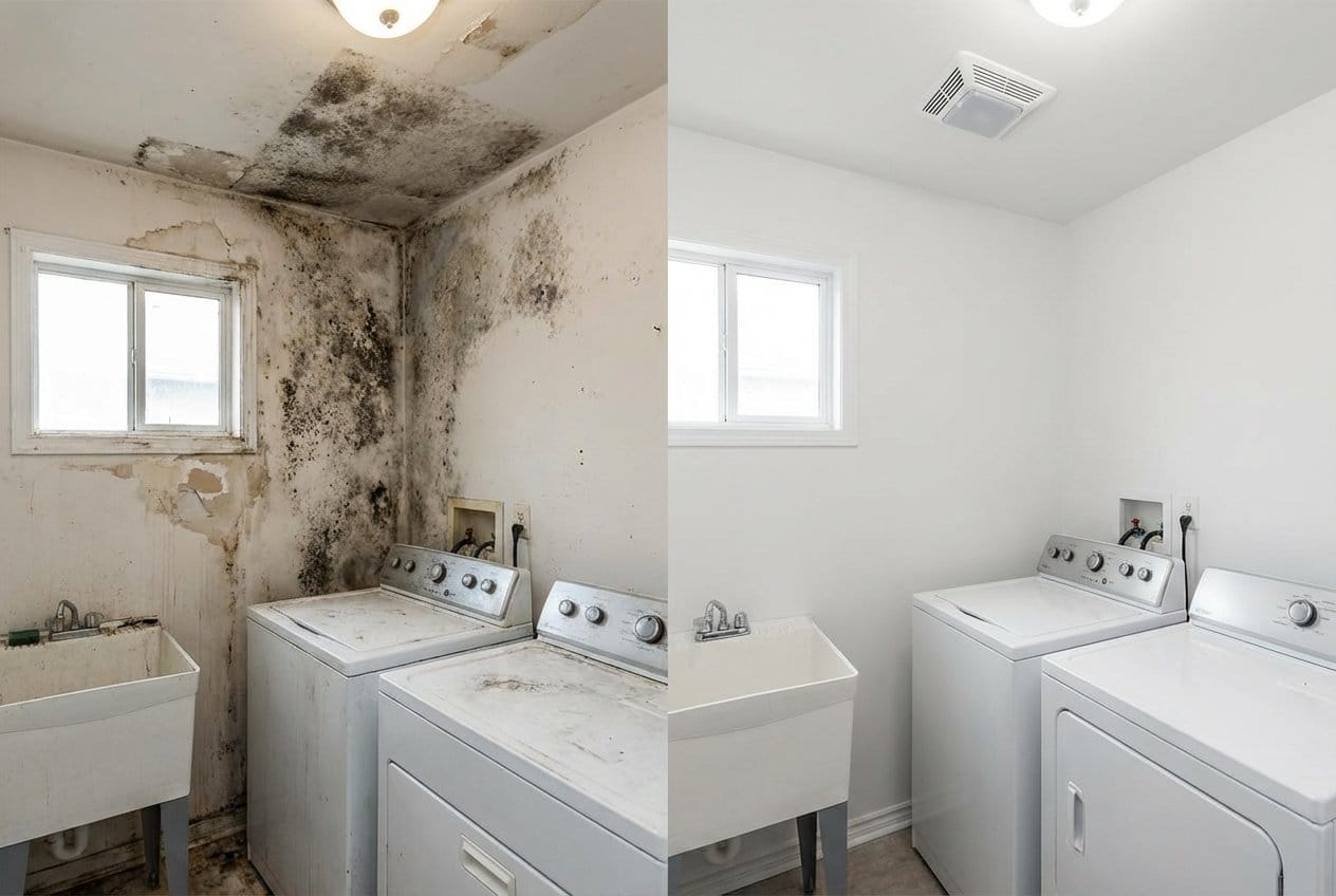 Black Mold Removal restoration β laundry room of contemporary home in Englewood, NJ