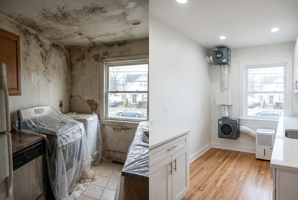 Basement & Foundation Mold Removal restoration — home kitchen of two-story residence in Englewood, NJ