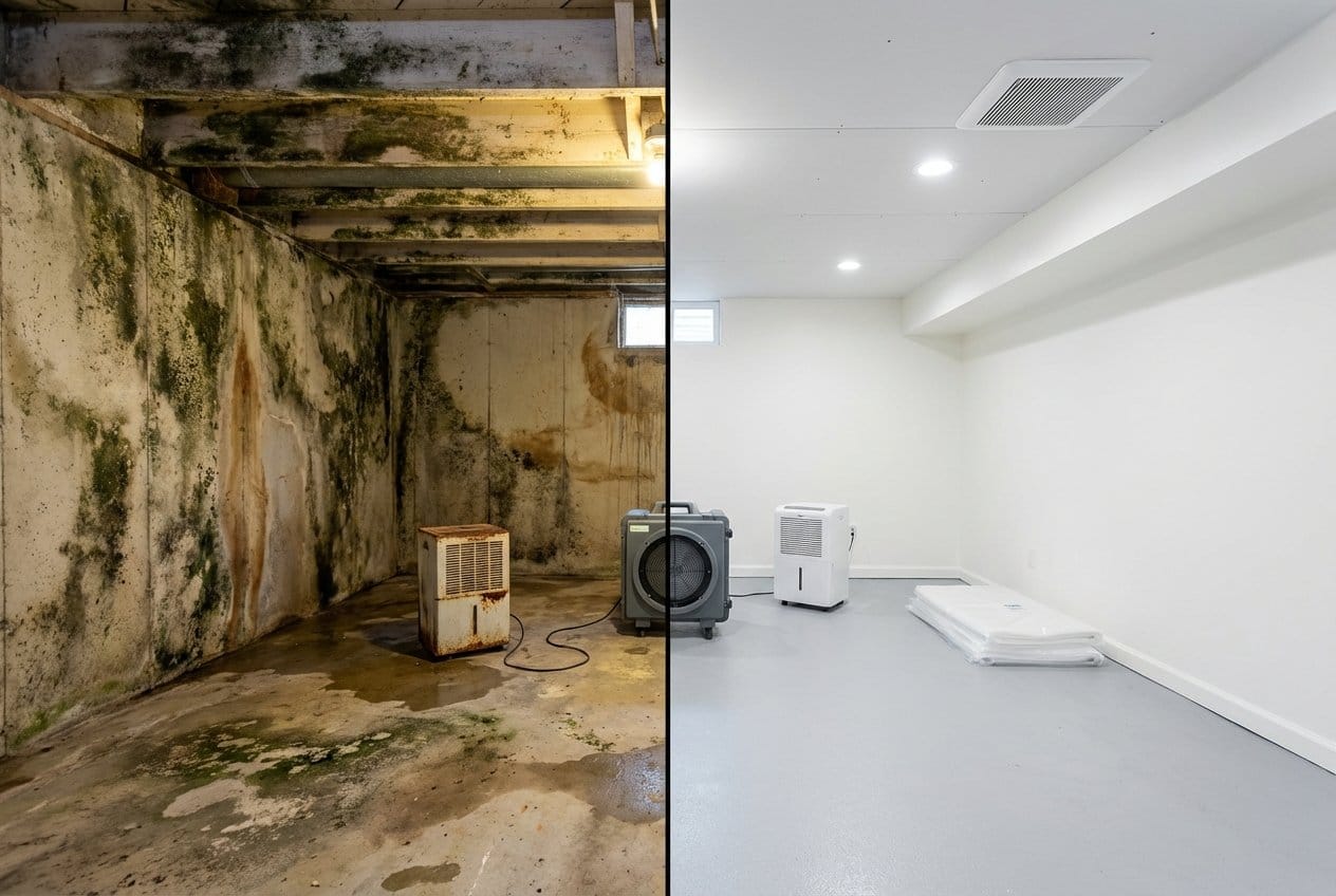 Englewood Mold Removal residential basement restoration before and after in Englewood