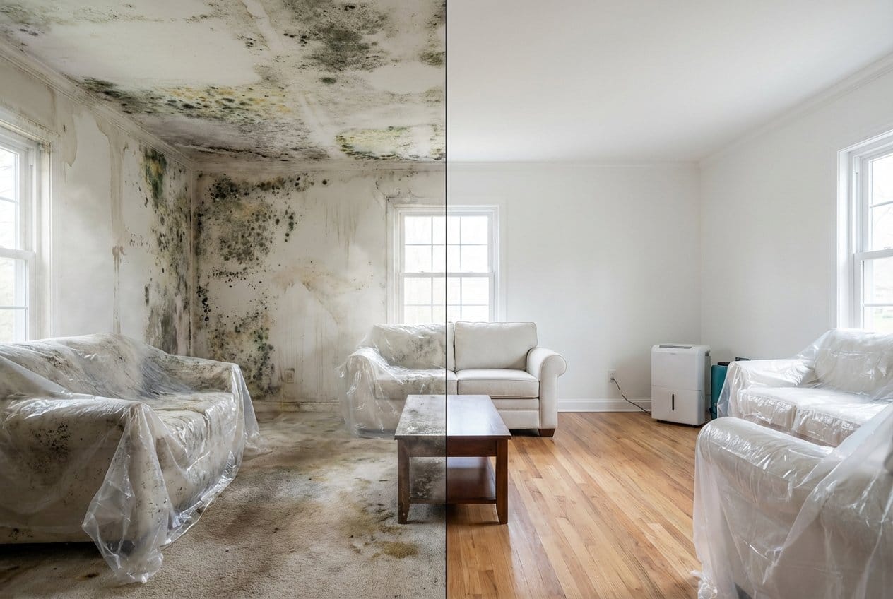 Englewood Mold Removal living room restoration before and after in Englewood